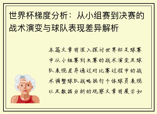 世界杯梯度分析：从小组赛到决赛的战术演变与球队表现差异解析